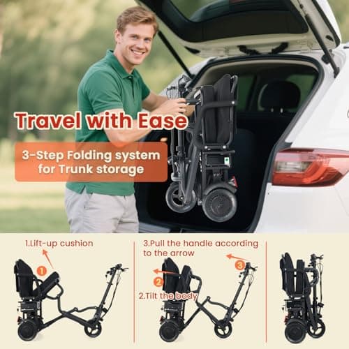 New Upgrade Folding Mobility Scooters Seniors All Terrain,20 Miles Lightweight Scooter for Adults, 9.3 mph Mobility Scooter with Airline Battery, Lightweight Folding Scooters,Fully Assembled 8