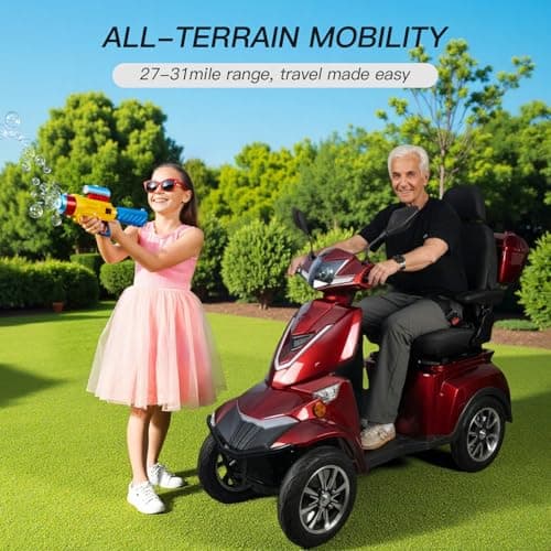 Heavy Duty Electric Mobility Scooter: Adults Seniors 1000W All Terrain 4 Wheel Powered Scooter - 500lbs Capacity, Travel 25-32 Miles Range, 15mph Fast Speed w/Safety Belt/USB Charger/Basket/Cover 7