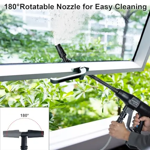 Huhomco Cordless Pressure Washer Battery Powered,1450PSI Cordless Power Washer with 2pcs 4.0Ah Battery&Charger & 6-in-1 Nozzle Portable for Patio Floor Fence Deck Indoor (Black) 5