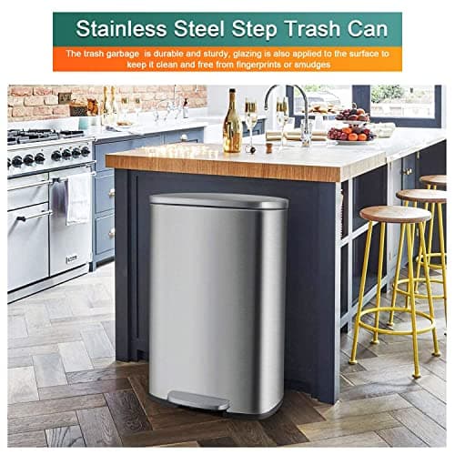 PayLessHere 13.2 Gallon(50L) Trash Can, Fingerprint Proof Stainless Steel Kitchen Garbage Can with Removable Inner Bucket and Hinged Lids, Pedal Rubbish Bin for Home Office 6