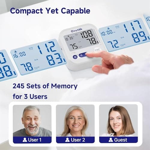 Ovutek Blood Pressure Monitors for Home Use, Automatic Digital Blood Pressure Cuff with Large Cuff for Upper Arm, 2 Users x 120 Sets Memory, Manual Arm Blood Pressure Machine with Backlight (White) 5