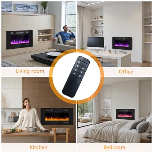 Ariiles 36 Inch Electric Fireplace Insert, Electric Fireplace Wall Mounted with Remote & Timer, Low Noise Heater Fireplaces for Living Room, Modern Recessed Fireplaces Decor 8