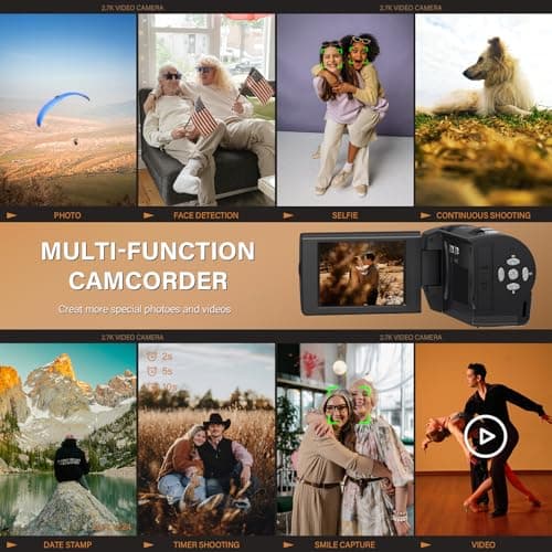 Muitune Camcorder Video Camera QHD 2.7K 56MP 16X Digital Zoom Vlogging Camera with LED Fill Light for YouTube, 2.8 Inch 270 Degree Rotation LCD Screen Camcorder with 32GB SD Card and Two Batteries 6