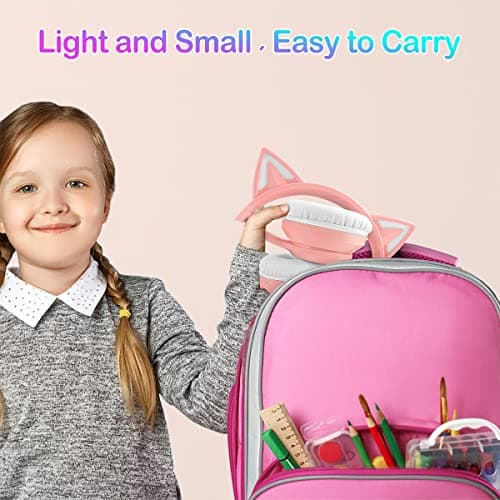 LOBKIN Bluetooth 5.4 Kids Headphones with Case - RGB LED Light Up Cat Ears Foldable Adjustable Over Ear Headphone Support Wireless or 3.5mm Wired Mode for Toddler & Girls & Boys Teens 7