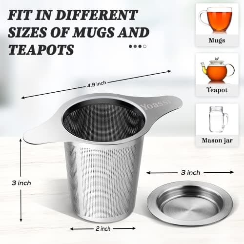 Extra Fine 18/8 Stainless Steel Tea Infuser Mesh Strainer with Large Capacity & Perfect Size Double Handles for Hanging on Teapots, Mugs, Cups to Steep Loose Leaf Tea and Coffee 5