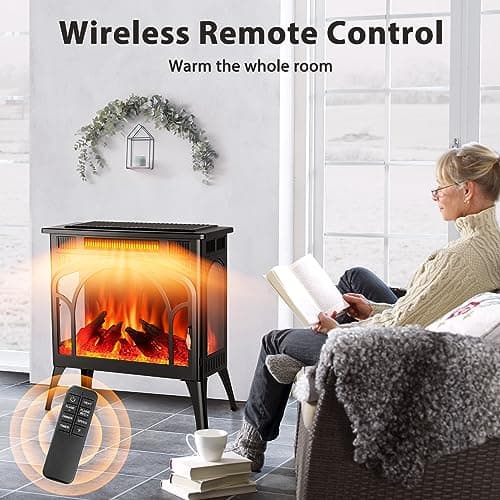 Electric Fireplace Heater Portable Electric Fireplace Stove Heater Indoor,12 Flame Colors,12 Flame Bed Colors,5 Flame Brightness,5 Flame Speeds,Control The Temperature 7