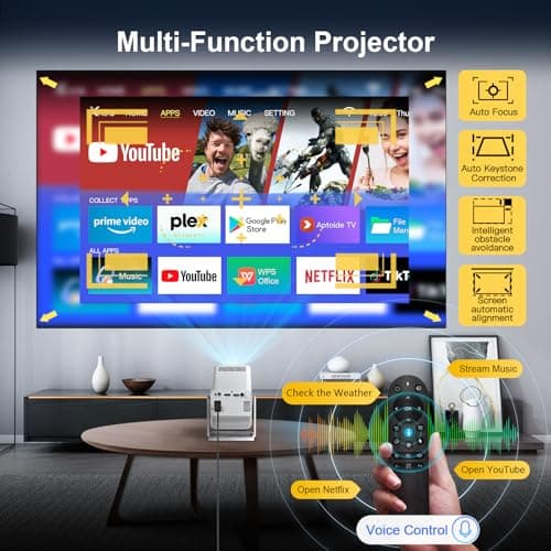 [Netflix Authorized & AI Autofocus]Upgraded 5.2 Bluetooth WiFi 6 Video Projector,XNANO Full HD Native 1080P Projector,270° Rotating Portable Projector with Smart Voice Remote Control,3D Dolby Audio 7