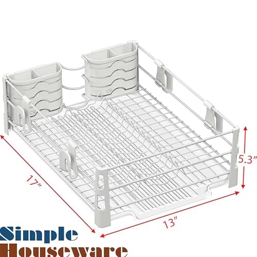 Simple Houseware White Dish Drying Rack with Drainboard, Utensil Holder & Mug Hooks – Metal Kitchen Counter Organizer 8