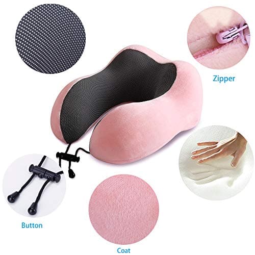 TALLGO Travel Pillow, Best Memory Foam Neck Pillow Head Support Soft Pillow for Sleeping Rest, Airplane Car & Home Use (Pink) 7