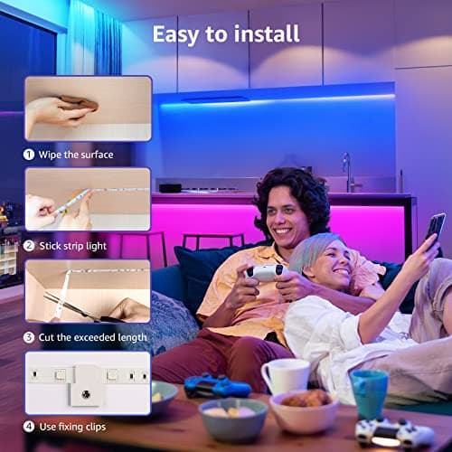 Lepro 65.6ft LED Strip Lights, Ultra-Long RGB 5050 LED Strips with Remote Controller and Fixing Clips, Color Changing Tape Light with 12V ETL Listed Adapter for Bedroom, Room, Kitchen, Bar(32.8FTX 2) 7