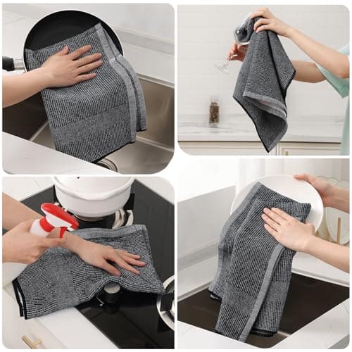 Mordimy Premium Kitchen Towels 6 Pack (18 x 28 Inches, Black), Large Cotton Kitchen Hand Towel, Flat & Terry Dish Towels for Drying Dishes, Super Absorbent Tea Dishtowels Set with Hanging Loop 6