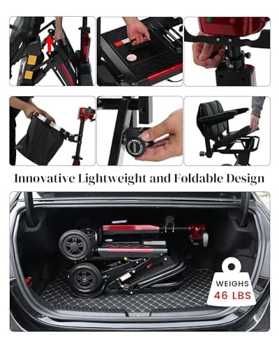 Ecomobi MS02-F 15-30Miles 4 Wheels Foldable Mobility Scooter for Adults&Seniors, 46Lbs Lightweight & 350W Powered Electric Folding Wheelchair, Removable Battery Compact & Convenient for Travel 7