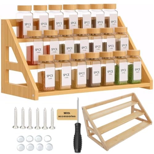 YYICO Tier Bamboo Spice Rack Organizer for Cabinet Countertop & Cabinet Organizer for Kitchen Organization, Seasoning Organizer Shelf