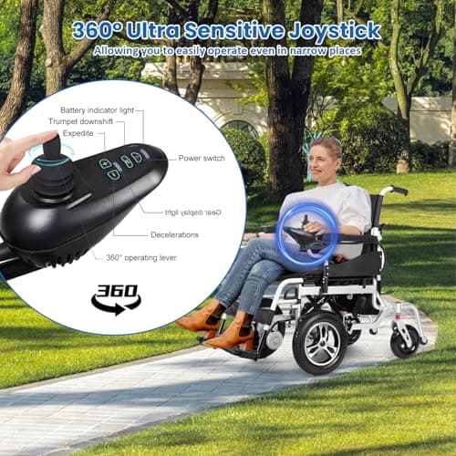 Lightweight Electric Wheelchair,Foldable Power Wheelchairs for Adults,500W All Terrain Motorized Wheelchair,Portable Intelligent Mobility Wheechair for Seniors,Airline Approved Travel Wheelchairs 5