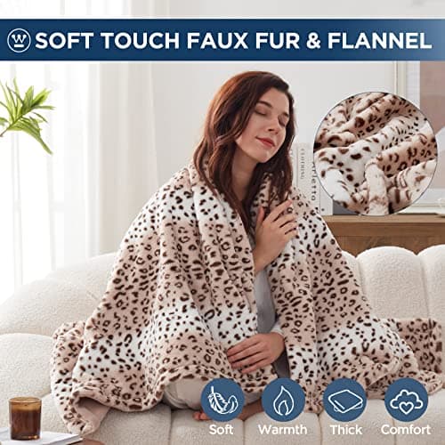 Westinghouse Heated Throw Blanket, Leopard Electric Throw Blanket, Luxury Faux Fur to Flannel Reversible, 6 Heating Levels & 2-10 Hours Time Setting, Machine Washable(Throw, 50"x60") 6