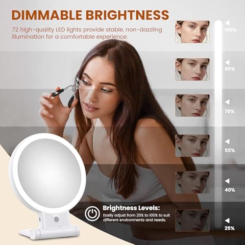 tubbede 1X/30X Lighted Makeup Mirror with Magnification, Double-Sided Switch, 3-Color Lights, 2000mAh Rechargeable, Adjustable Brightness, Swivel Makeup Mirror with Lights for Vanity or Wall Use 4