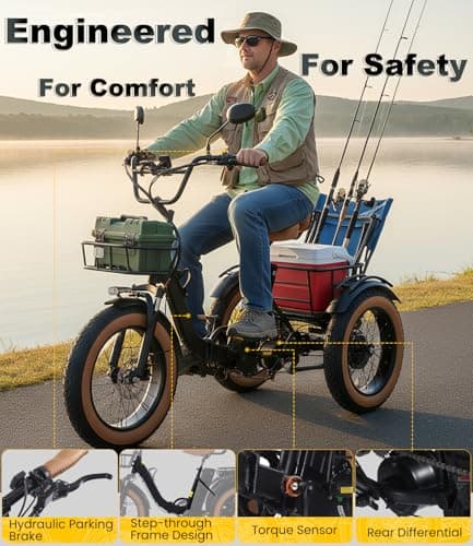 KAKIGO Electric Tricycle for Adults,Peak 1350W Motor Etrike,48V15.6Ah Ebike,20"x4"Fat Tire Aluminum Folding Electric Trike,3-Wheel Electric Bike,20MPH,Front&Rear Basket&Differential 7