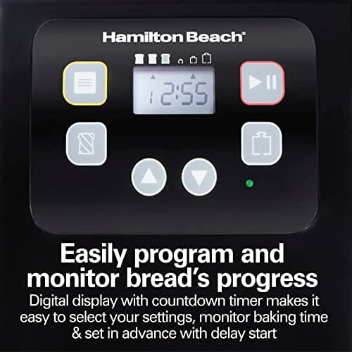 Hamilton Beach Automatic Bread Maker Machine, Digital, Programmable, 12 Settings + Gluten Free, PFAS-Free Nonstick Pan + Kneading Paddle, 2 lb Capacity, Black 8