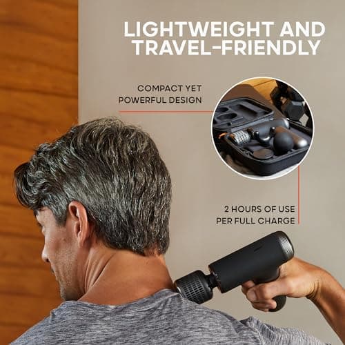 Sharper Image® Powerboost® Pro+ Hot & Cold Compact Deep Tissue Massage Gun - 6 Speed, 4 Attachments, Travel Case| Soothing Heat & Cold Therapy| Portable Lightweight Full Body Shoulder & Back Massager 5