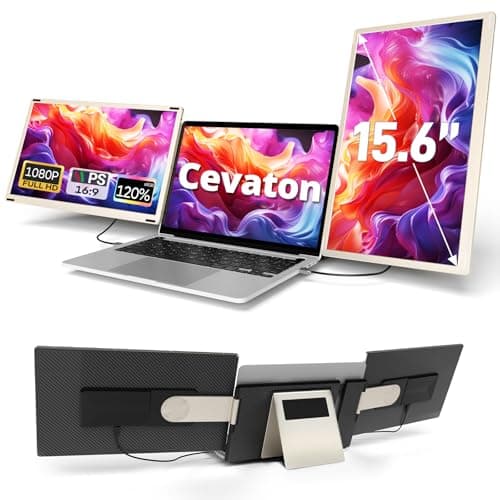 Cevaton Laptop Screen Extender, 15.6" Portable Monitor, 120% sRGB FHD 1080P Triple Screen Extender, 235°Rotation Detachable Dual Monitor for 13-17.3" Laptop Compatible with Mac/Wins/Android