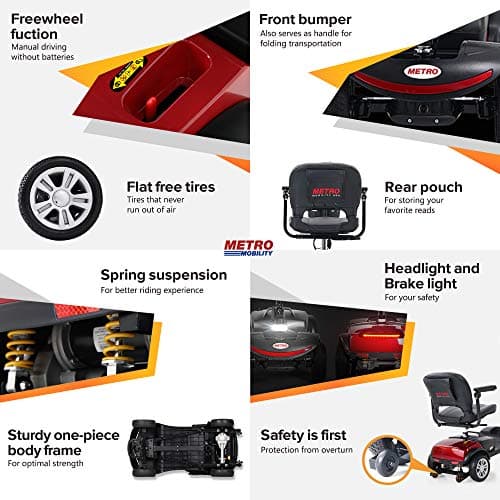 Electric Powered Mobility Scooters for Seniors Adults 300lbs Max Weight, 4 Wheel Folding Mobility Wheelchair for Travel - Long Range Power Extended Battery w/Charger and Basket- Red 5