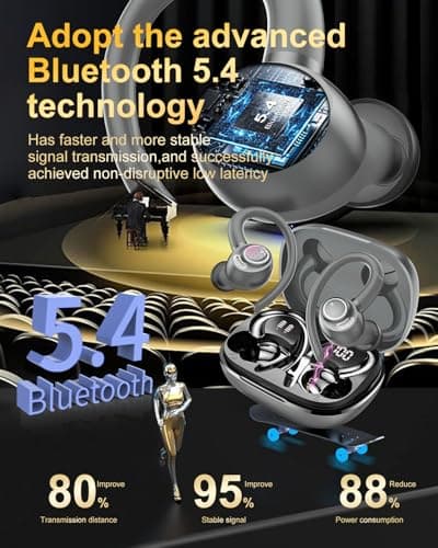 Wireless Earbuds, Bluetooth 5.4 Headphones Sport, Over Ear Buds with ENC Noise Cancelling Mic, 48H, Wireless Earphone with Earhooks, Stereo Deep Bass, IP7 Waterproof Ear Bud for Workout Running, Grey 2