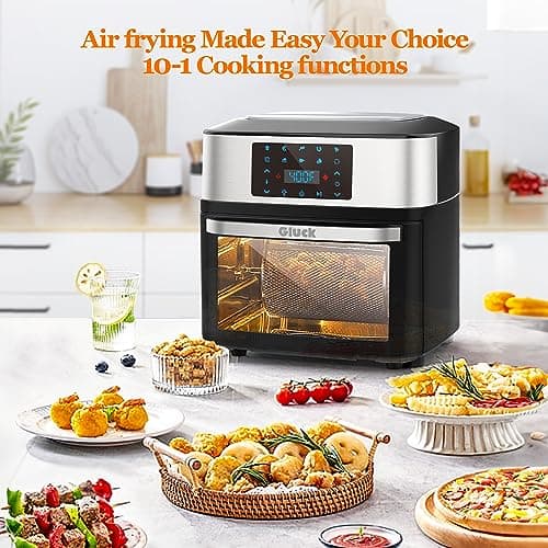 Air Fryer Oven Large 20 QT, 10-in-1 Toaster Oven Air Fryer Combo with Window for Family, Airfryer Oven with Rotisserie, 3 Dehydrating Racks 7