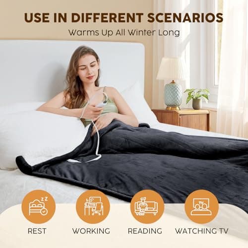 HYLEORY Heated Electric Blanket Throw 50"x60" Soft Fleece & Flannel with 5 Heating Levels & 3 Hours Timer Auto Shutt Off, ETL Certified, Washable，Heated Blanket for Body-Dark Grey 5