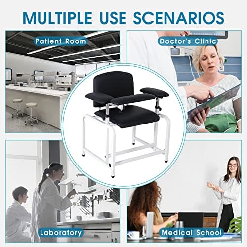 COOLWAVE Phlebotomy Chair with Arms, Extra Thick Padded Blood Drawing Chair with Adjustable Armrest (Black) 7
