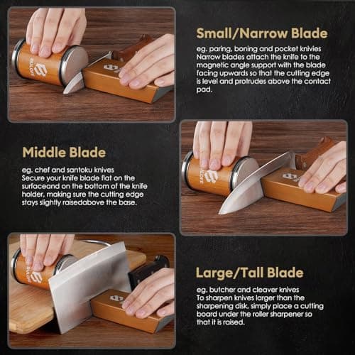 BULOFE Knife Sharpener Tool, Rolling Knife Sharpeners Kit, Kitchen Knivies Sharpener with Diamond and Ceramic for Steel, Knife Sharpening with 15 & 20° Angle, The Practical Gifts for Father Day 9