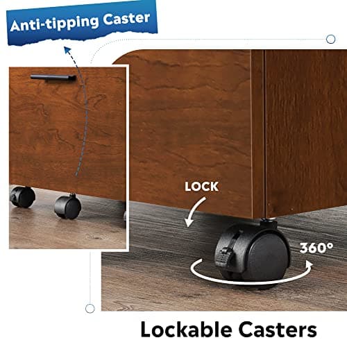 DEVAISE 3 Drawer File Cabinet for Home Office, Wood Under Desk Filing Cabinet, Rolling Printer Stand with Wheels, Walnut 6