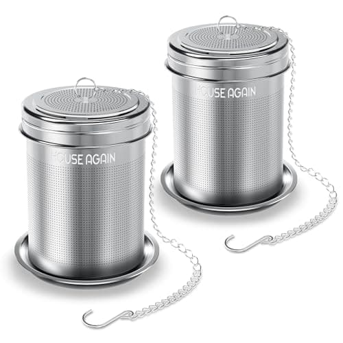 House Again 2 Pack Tea Infuser, Extra Fine Mesh Tea Infusers for Loose Tea, 18/8 Stainless Steel Tea Strainer with Extended Chain Hook, Tea Steeper for Brew Tea, Spices & Seasonings
