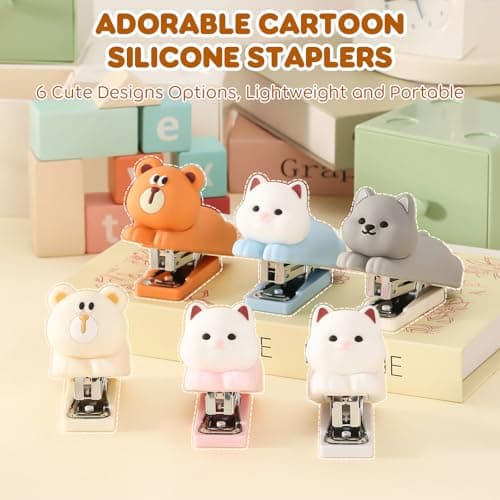 Honagu Mini Cute Animal Stapler with Staples, Cartoon Stereoscopic Silicone (PVC) Stapler, Labor-Saving Office Supplies for Teachers, Students, the First Day of School Gift for Girls,Boys(White Puppy) 8