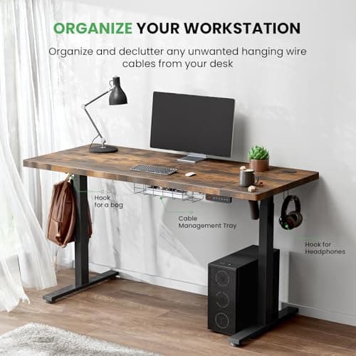 SIAGO Electric Standing Desk - 55 x 24 Inch Sit Stand Up Desk with Cable Management - 3 Memory Preset Adjustable Height Desk Computer Home Office Desk, Rustic Modern Style 9