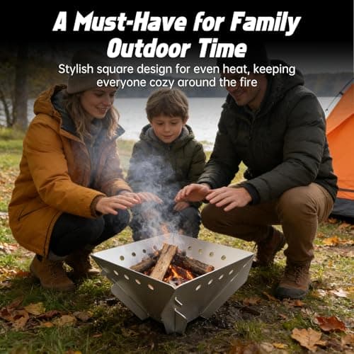CROSSHIP Stainless Steel Fire Pit for Camping, Collapsible Fire Pit for Outdoor Use, 2-4 Person Portable Firepit, Tool-Free Assembly, Patio, Bonfire, Picnic and BBQ with Grill Net & Canvas Storage Bag 6