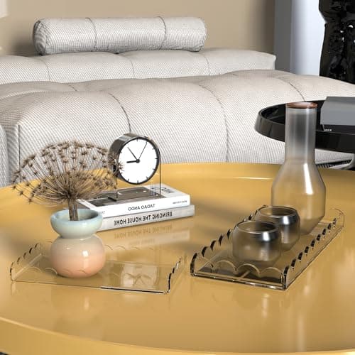 Starry 2 Pack Acrylic Scalloped Tray Clear Acrylic Bathroom Vanity Tray for Bathroom Counter Living Room Decor Organizing Soap Perfume Makeup (Large: 11" L x 5" W + Middle: 8" L x 4" W) 7