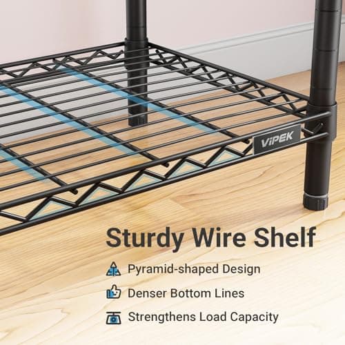 VIPEK R2 Plus Heavy Duty Rolling Garment Rack 3 Tiers Adjustable Wire Shelving Clothes Rack with Double Rods and Side Hooks, Freestanding Wardrobe Storage Rack Metal Clothing Rack, Black 7