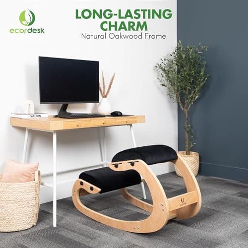 Ecordesk Ergonomic Kneeling Chair, Adjustable Seat - Office Chair for Desk, Posture Corrector, Premium Comfort Cushion, Wooden Rocking Knee Chair (Black) 5