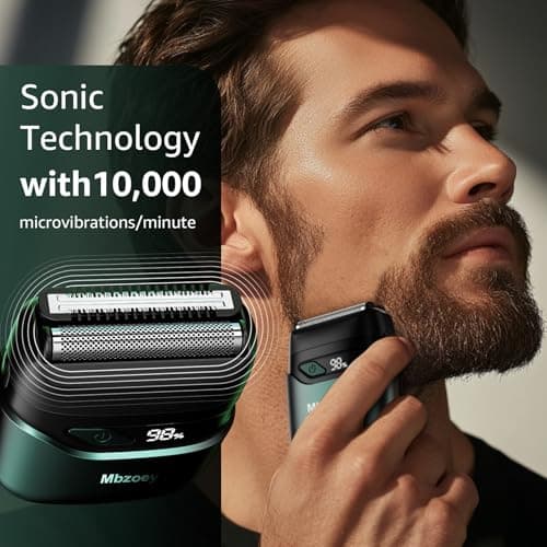 Electric Foil Shavers for Men, Mini Electric Razor, Compact Face Shaver, IPX7 Waterproof Wet Dry Cordless Razor, LED Display, USB-C Fast Rechargeable, Emerald Green 8