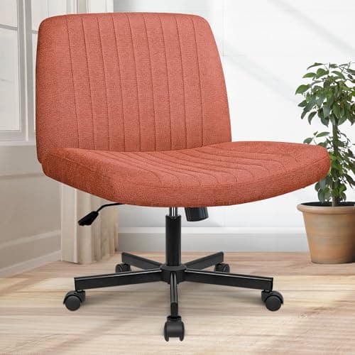 Orange Factory Criss Cross Chair Wheels Wide Cross Legged Office Desk Vanity Chair Comfy Fabric Armless Adjustable Swivel for Home Computer Task (Brown)