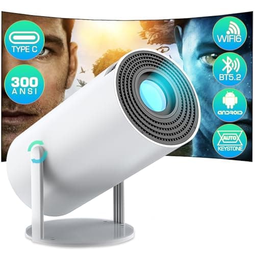 [TYPE-C Powered] HY300 Plus Mini Projector with wifi and bluetooth, Upgrade Android OS Portable Projector,180 Degree Flip BT5.2 WiFi6 Smart Home Video Projector for Phone,TV Stick,Laptop,XBOX,PS5