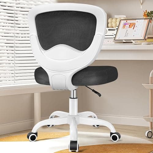 Razzor Office Chair - Comfy Desk Chair for Bedroom, Swivel Computer With Rolling Wheels, Armless With Mesh Back Support, Adjustable Height for Home, White
