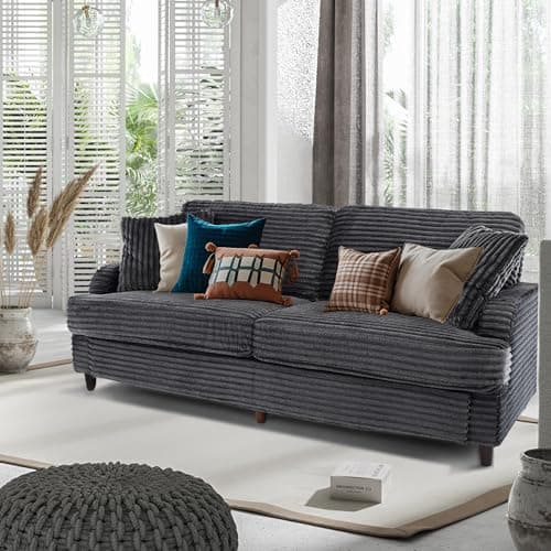 Ribilake 80 Inch Sofa Couch, Comfy Love Seat Couches for Living Room, Modern Oversized Two Seater Couch, Plush Corduroy Deep Seat Sofas for Bedroom, Small Space Apartment, Dark Grey