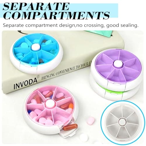 Pill Organizer Weekly 3PCS,INVODA Pill Case 7 Day 3 Times Medicine Pill Dispenser,Push Button Rotate Pill Planner with 7 Compartments (3 Group) 9