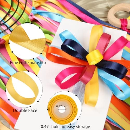 LaRibbons 10 Color 50Yards Solid Satin Ribbon,3/8" X 5 Yard/Roll Colorful Double Face Rainbow Ribbon for Crafts,Flower Bouquet,Gift Wrapping,Hair Bows,Birthday,Wedding Party Decoration 7