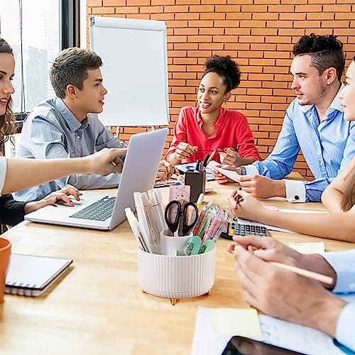 Cayxenful Pencil Holder For Desk,5 Slots 360°Degree Rotating Desk Organizers And Accessories,Desktop Storage Stationery Supplies Organizer, Cute Pencil Cup Pot For Office, School, Home (B-White) 8