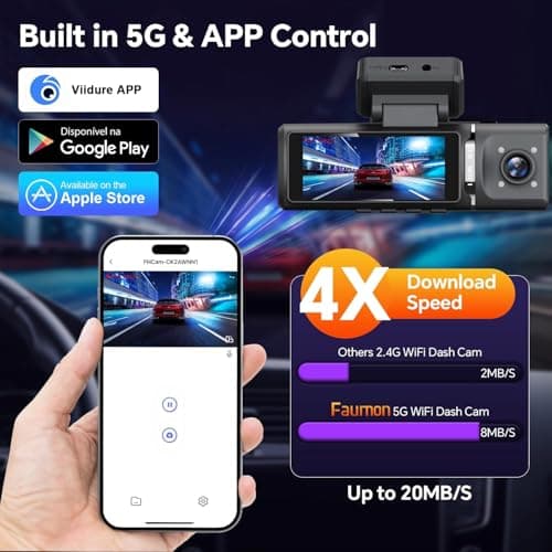 3 Channel 4K Dash Cam Front and Rear Inside, Built-in 5G WiFi, 4K+1080P+1080P Dash Camera for Cars with 64GB Card, Dashcam with Loop Recording,24H Parking Monitor,Night Vision,Support 512GB Max Silver 5