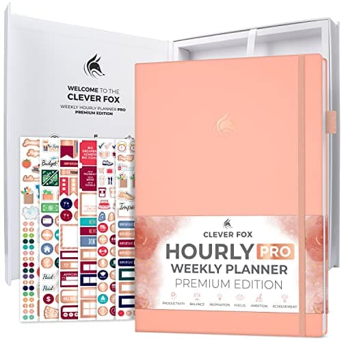Clever Fox Hourly Planner PRO Premium – Undated Schedule Planner with Daily Time Slots – Personal Organizer Notebook for Time Management – Weekly & Monthly Life Journal, A4 size (Light Pink)