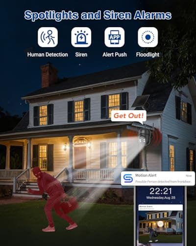 Septekon 2K Solar Security Cameras Wireless Outdoor 2 Pack, 360°PTZ Battery Powered Outdoor Camera, 2.4G WiFi Camera with Spotlight Color Night Vision, Motion Sensor Alarm, IP66, Black 5