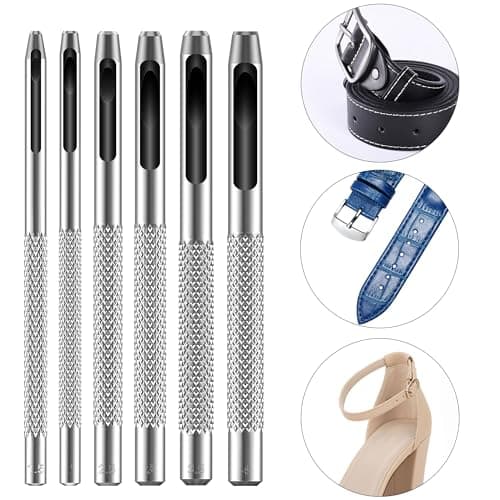 UNCO- Hollow Leather Hole Punch Set, 6 pcs, Steel, Leather Hole Punch Tool, Leather Punch Tool, Hole Punch for Leather Punch Set, Hollow Punch Set, Gasket Hole Punch Set, Hollow Hole Punch Set 5